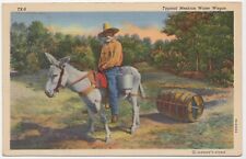 Typical Mexican Water Wagon Linen Unposted Postcard picture