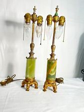 Pair of Antique Green Onyx Stone Lamp Greek Key Design picture