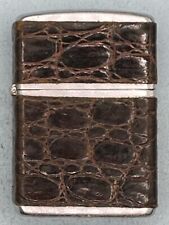 Vintage 1950-1957 Brown Leather Reptile Wrap Zippo Lighter picture