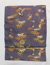 Japanese Antique Embroidery Fukuro Obi Flying Pattern Pure Silk picture