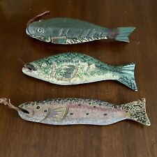 Vintage Hand Carved and Hand Painted Wooden Fish Decoys Set of 3 Types of Fish picture