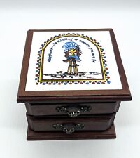 1970s Vintage Miss Petticoat  Wood and Tile Jewelry Box picture