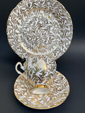 Vintage Salisbury Tea Cup & Saucer & Salad Plate Bone China Gold Trim Floral picture