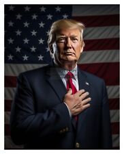 PRESIDENT DONALD TRUMP WITH AMERICAN FLAG BEHIND HIM PATRIOTIC 8X10 AI PHOTO picture