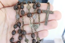 Antique 1920 Rosary Metal Crucifix  Wood Beads Religion Christianity Jesus Icon picture