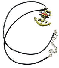ONE PIECE SKULL & CROSSBONES NECKLACE Luffy Pirate Ace Anchor Pendant & Adj Rope picture