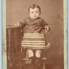 c1870s Cute Little Baby Polka Dot Dress CdV Photo Card Boy Girl High Chair H17 picture