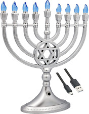 Traditional LED Electric Silver Hanukkah Menorah with Crystals (Silver Hanukkah picture
