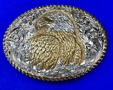 Patriotic American Bald Eagle Head western two tone ornate Crumrine belt buckle picture