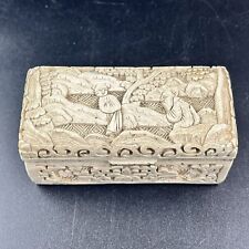 Antique Chinese Hand Carved Cinnabar Ivory Lacquer Metal Box - Sloped Interior picture