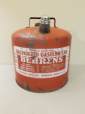 Vintage Behrens 5 Gallon 26 Gauge Galvanized Steel Gas Can No. 225-E NICE picture