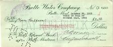1923 BUTTE MONTANA  BUTTE WATER COMPANY FIRST NATIONAL BANK CHECK Z1640 picture