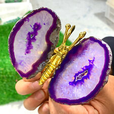 124G  Natural Beautiful Agate Geode Handcarved Butterfly Druzy crystal Gemstone picture
