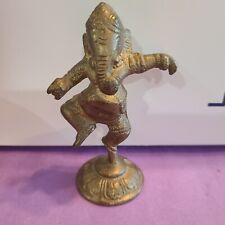 Vintage Solid Brass 3 ½” Dancing Ganesha Hindu Elephant God picture
