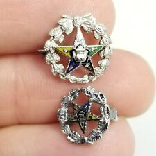 Vintage 14k White Gold Masonic Eastern Star Lapel Pin, Enamel, Rainbow Girl picture