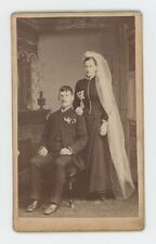 Antique CDV Circa 1870s Beautiful Wedding Couple Bride in Black Dress Ashland WI picture