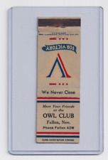 The OWL CLUB - 1940's gaming matchcover - Fallon, Nevada - Patriotic - phone 42W picture