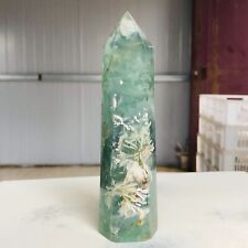493g Natural snowflake feather Fluorite Quartz Crystal Wand Point Healing M490 picture