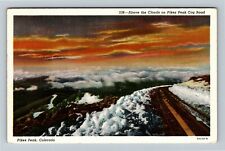 Pikes Peak CO-Colorado, Cog Road, Colorful View Above The Clouds, Linen Postcard picture