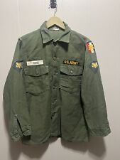 Vtg Military OG 107 Fatigue Shirt 60s Patches COOL last Name Army Dark Green picture
