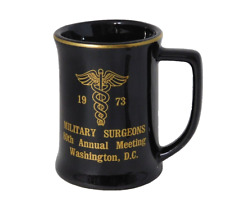 Vintage Glazed Black Ceramic Coffee Mug 80th Military Surgeons 1973 Buntingware picture