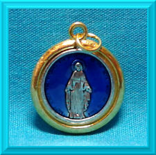 Miraculous Medal Sapphire BLUE Enamel Virgin Mother MARY Gold Silver Two Tone picture