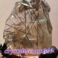 10.78LB Natural clear quartz Black tourmaline crystal Mineral Specimen +Stand picture
