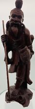 Old Folk Art Vintage Chinese Wood Carving Wise Man with Basket & Staff 8.25”H. picture