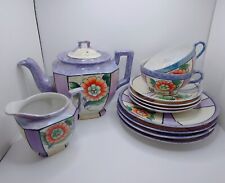 Vtg Lusterware Teapot Creamer Teacups Saucers Plates Purple White Orange Japan picture