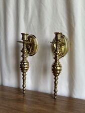Vintage Pair Brass Candlestick Holders Wall Sconce Wall Mount picture