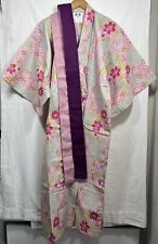 Japanese  Kimono Cotton Cherry Blossoms White Pink From Japan Medium picture