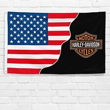 For Harley Davidson Motorcycle Enthusiast 3x5 ft American Flag Vintage Banner picture