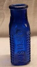 COBALT BLUE POISON BOTTLE WITH SKULL & CROSSBONES EMBOSSED TWICE CORK TOP RARE picture