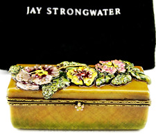 Jay Strongwater LIPSTICK CASE TRINKET BOX FLORAL ENAMEL SWAROVSKI CRYSTALS Mint picture