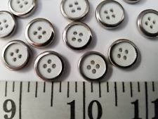 VINTAGE BUTTONS SET OF 12 WHITE SILVER METAL TUZ2764 picture