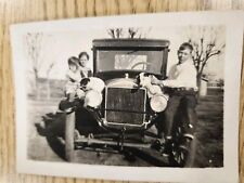 1920’s Photo of 3 Kids & dogs posing in front of an old Car      3 1/2” X 2 1/2” picture