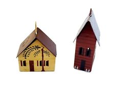 2 Vintage Metal Tin Handpainted Mini Houses Country Style Light Cover Ornaments  picture