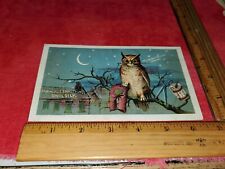 VICTORIAN LARGE TRADE CARD OF OWL IN TREE FOR BRAINERDE ARMSTRONG SPOOL SILK picture