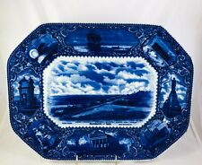 Antique R&M Dark Cobalt Blue Historical Platter Plymouth 1622 Mayflower Pilgrim picture
