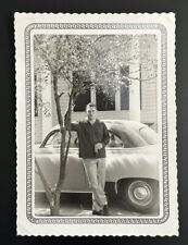Handsome Man Standing Beside Classic Chevrolet Car - B&W Photo 1952 - Fashion picture