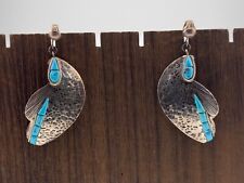 Large Vintage Navajo Sterling Earrings Signed S Ray Turquoise 925 Silver picture