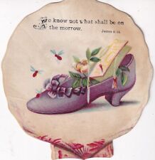 1800s Victorian Die Cut Trade Card -Purple Slipper Religious Card- #b1 picture