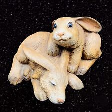 Vintage Realistic Resin Mother Baby Rabbit Bunny Garden Decor Figurine 6”T 10”W picture