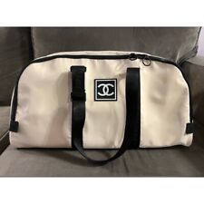NEW Chanel Nylon Duffle Travel Bag Off White Cream & Black CC Logo Coco RARE picture