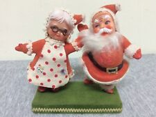 Vintage Santa & Mrs. Claus Dancing Felt Flocked Figures picture
