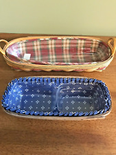 LOT OF 2 LONGABERGER CRACKER BASKETS WITH PROTECTORS & LINERS VINTAGE CENTURY picture