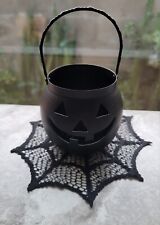 Mini Vtg Pumpkin Cauldron Metal Lantern Candle Solar Light Holder Tiered Tray picture