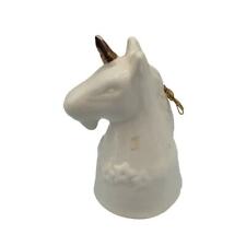Vintage 1990s Ceramic Unicorn Bell Classic White Gold Painted picture