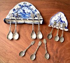 2 Vtg Holland Delph Spoon Holders W/ 10 Collectible Windmill/Dutch Scene Spoons picture