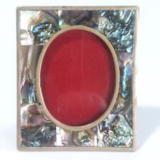 Alpaca Miniature Inlaid Mother of Pearl Metal Picture Frame Hinged Stand Mexico picture